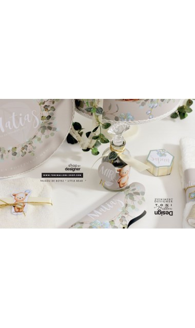 Trusou de botez personalizat prin brodare, cu ursuleti si frunze de eucalipt, Little Bear 8